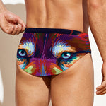 Colorful Siberian Husky Print Men's Swim Briefs