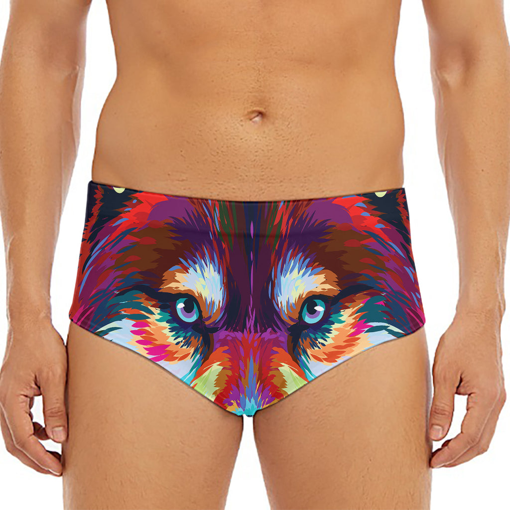 Colorful Siberian Husky Print Men's Triangle Swim Briefs