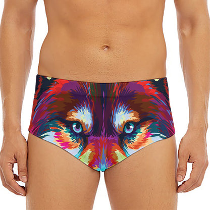 Colorful Siberian Husky Print Men's Triangle Swim Briefs