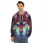 Colorful Siberian Husky Print Men's Velvet Pullover Hoodie