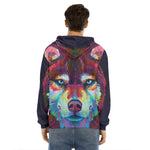 Colorful Siberian Husky Print Men's Velvet Pullover Hoodie