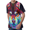 Colorful Siberian Husky Print Men's Velvet T-Shirt