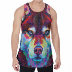 Colorful Siberian Husky Print Men's Velvet Tank Top