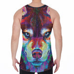 Colorful Siberian Husky Print Men's Velvet Tank Top
