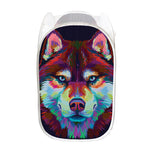Colorful Siberian Husky Print Mesh Laundry Hamper