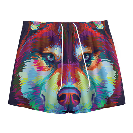Colorful Siberian Husky Print Mesh Shorts