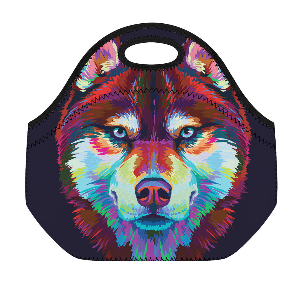 Colorful Siberian Husky Print Neoprene Lunch Bag