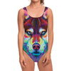 Colorful Siberian Husky Print One Piece Swimsuit