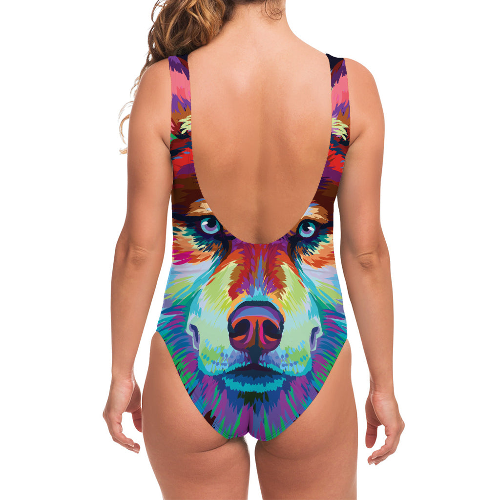 Colorful Siberian Husky Print One Piece Swimsuit