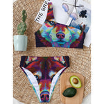 Colorful Siberian Husky Print One Shoulder Bikini Top