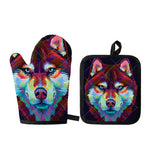 Colorful Siberian Husky Print Oven Mitt And Pot Holder Set