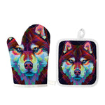 Colorful Siberian Husky Print Oven Mitt And Pot Holder Set