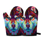 Colorful Siberian Husky Print Oven Mitts