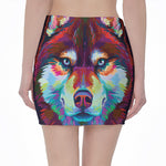 Colorful Siberian Husky Print Pencil Mini Skirt