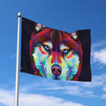 Colorful Siberian Husky Print Polyester Flag