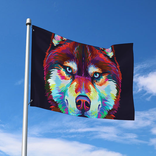 Colorful Siberian Husky Print Polyester Flag