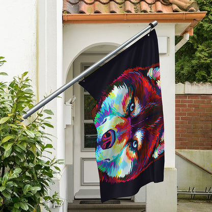 Colorful Siberian Husky Print Polyester Flag