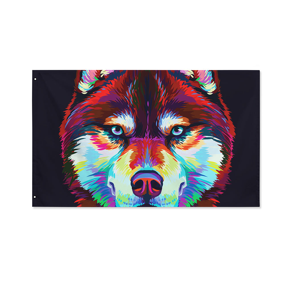 Colorful Siberian Husky Print Polyester Flag