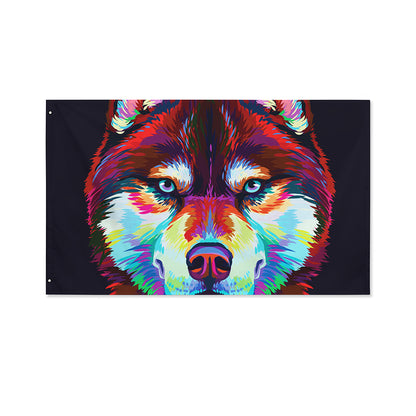 Colorful Siberian Husky Print Polyester Flag