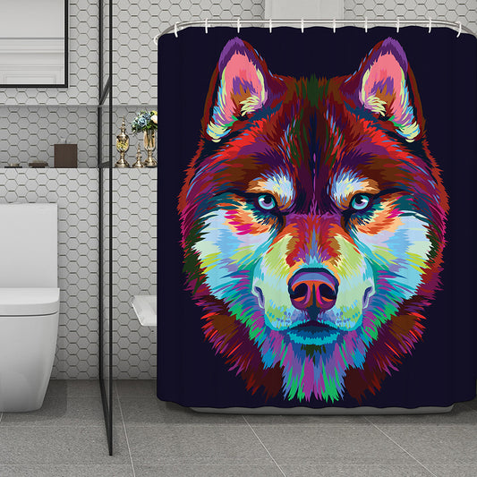 Colorful Siberian Husky Print Polyester Shower Curtain