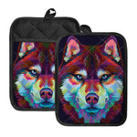 Colorful Siberian Husky Print Pot Holders With Pocket