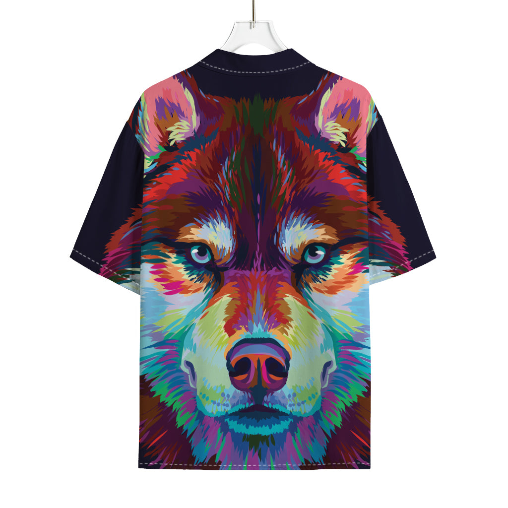 Colorful Siberian Husky Print Rayon Hawaiian Shirt