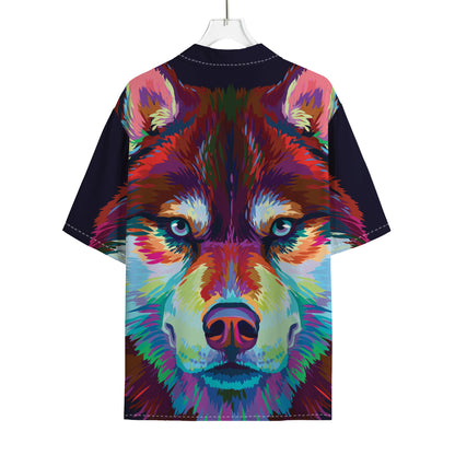 Colorful Siberian Husky Print Rayon Hawaiian Shirt