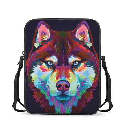 Colorful Siberian Husky Print Rectangular Crossbody Bag