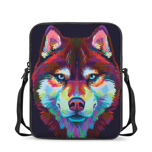 Colorful Siberian Husky Print Rectangular Crossbody Bag