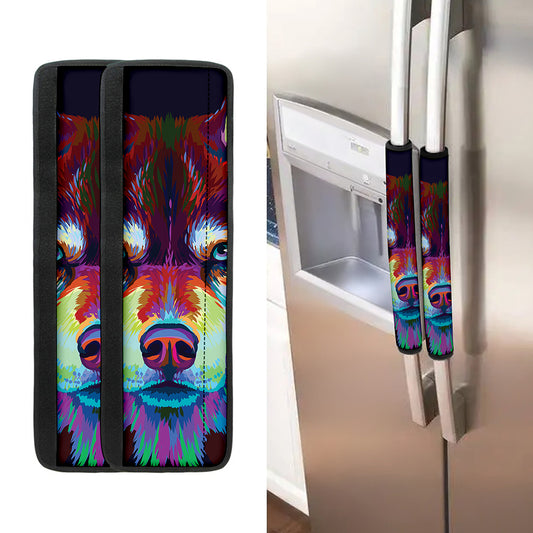 Colorful Siberian Husky Print Refrigerator Handle Covers