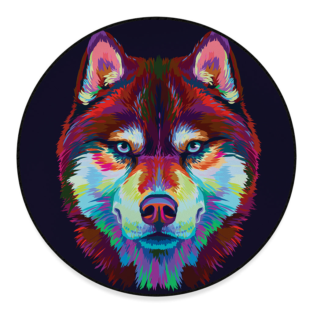 Colorful Siberian Husky Print Round Floor Mat