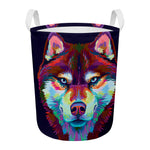 Colorful Siberian Husky Print Round Laundry Basket