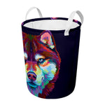 Colorful Siberian Husky Print Round Laundry Basket