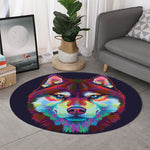 Colorful Siberian Husky Print Round Rug