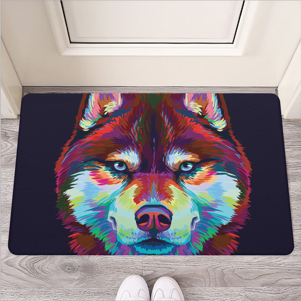 Colorful Siberian Husky Print Rubber Doormat