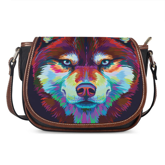 Colorful Siberian Husky Print Saddle Bag