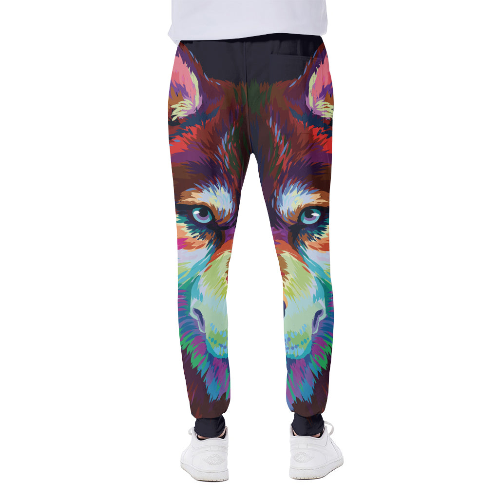 Colorful Siberian Husky Print Scuba Joggers