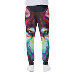 Colorful Siberian Husky Print Scuba Joggers