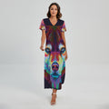 Colorful Siberian Husky Print Short Sleeve Maxi Dress