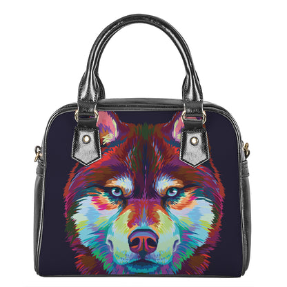 Colorful Siberian Husky Print Shoulder Handbag
