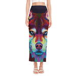 Colorful Siberian Husky Print Side Slit Maxi Skirt