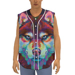 Colorful Siberian Husky Print Sleeveless Baseball Jersey