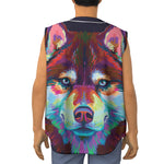 Colorful Siberian Husky Print Sleeveless Baseball Jersey