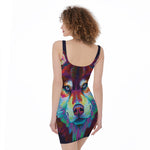 Colorful Siberian Husky Print Sleeveless Bodycon Dress