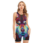 Colorful Siberian Husky Print Sleeveless One Piece Swimsuit