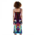Colorful Siberian Husky Print Slim Fit Midi Cami Dress