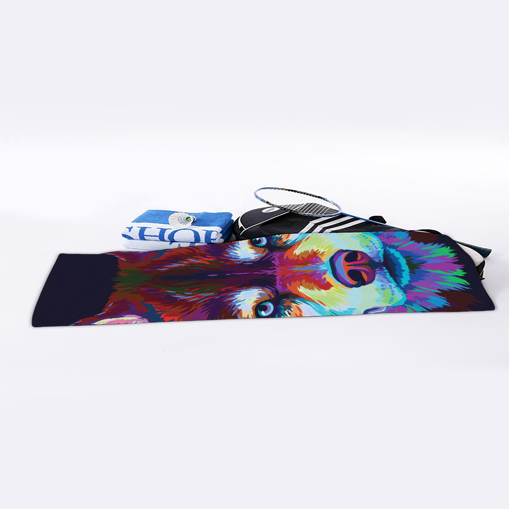 Colorful Siberian Husky Print Sports Towel