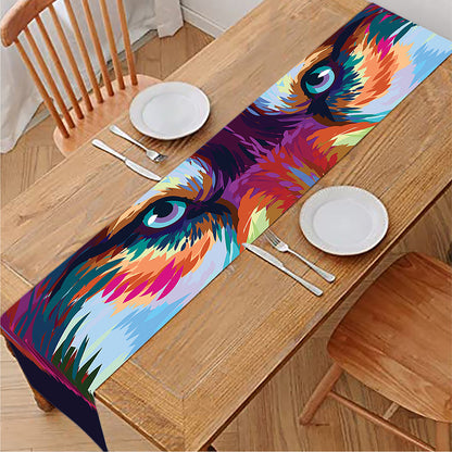 Colorful Siberian Husky Print Table Runner
