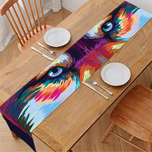 Colorful Siberian Husky Print Table Runner