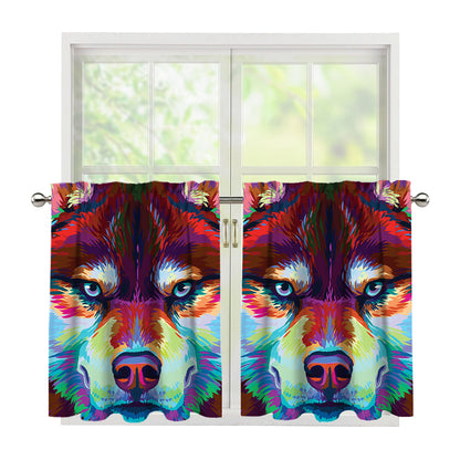 Colorful Siberian Husky Print Tier Curtains